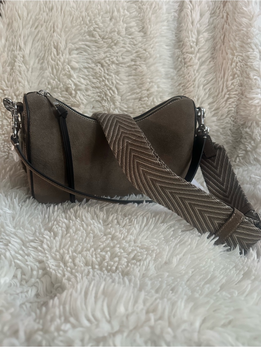 Marc Jacobs Taupe Suede Crossbody with Patterned Strap